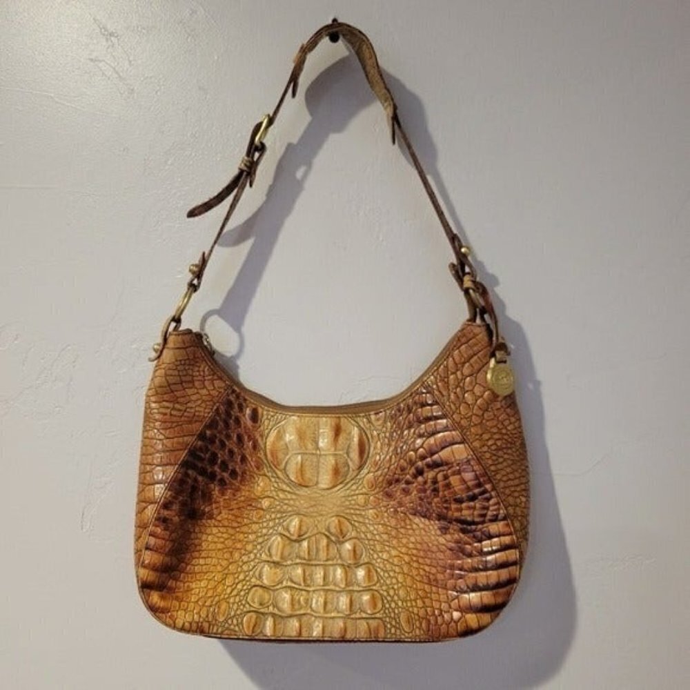 Brahmin Vintage Toasted Almond Melbourne Snakeskin Shoulder Bag Purse Crocodile
